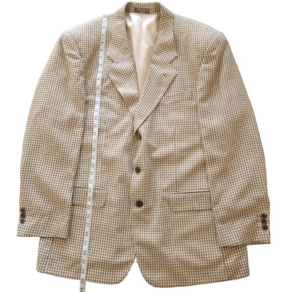 Vintage Jacques Fath Paris silk wool brown plaid blazer, sportcoat - Picture 4 of 9